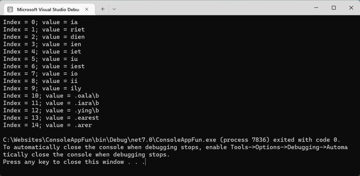 get index of array in foreach c#